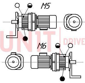 Монтажные позиции цилиндрического соосного мотор-редуктора серии UD-HRF